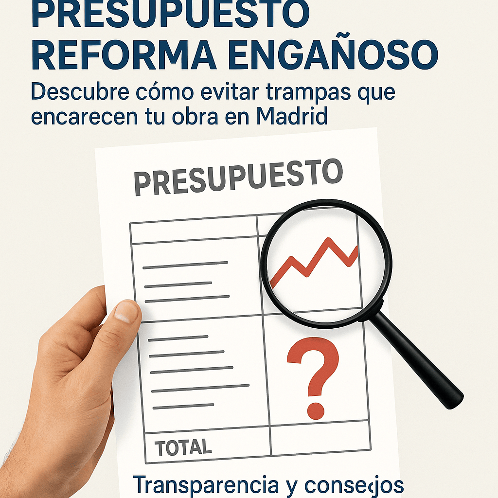 Presupuesto reforma engañoso: descubre cómo evitar trampas que encarecen tu obra en Madrid. Transparencia y consejos prácticos para no caer